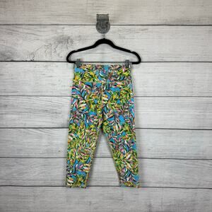 Becco Women's Active Summer Tropical Soft High Rise Crop Leggings Size Large